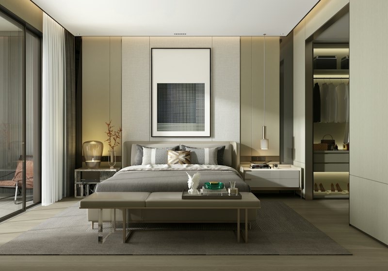 A quiet, sleek hotel room